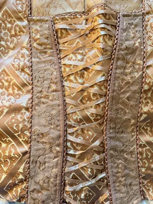 Gold Brocade Lace-Up Women's Corset Vest Top thumbnail 4