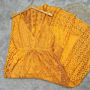 BHLDN x Free People Robinne Crochet Lace Maxi Dress Boho Yellow Orange Size M thumbnail 8