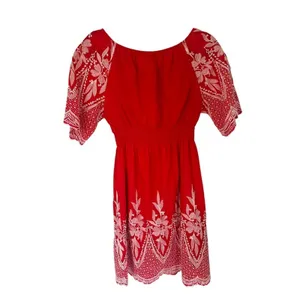 Kindred Anthropologie Dress Small‎ Red Embroidery Tassel Peasant Boho Scallop thumbnail 5