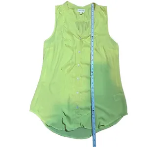 Meadow Rue Lime Green Scalloped Sleeveless Button‎ Down Blouse Size 4 Neon Top thumbnail 4
