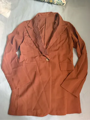 SHEIN Rust-Orange Single-Button Scalloped Edge Blazer thumbnail 1