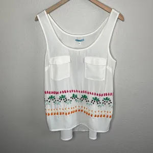 Anthropologie Leifnotes Beaded Chiffon White Tank Top 10 thumbnail 2