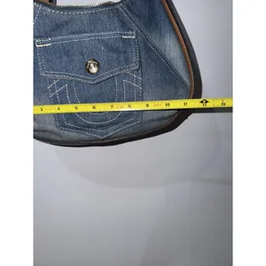 True religion denim Leather hobo bag purse shoulder bag pocket Logo hangtag M thumbnail 4