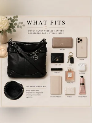 Coach Black Pebbled Leather Crossbody Bag – Style F19722 – Y2K Era Coach thumbnail 5