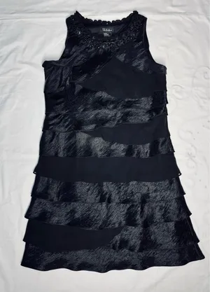 S.L. Fashions Size 14 Black Embellished Tiered Ruffle Cocktail Mini Dress thumbnail 2