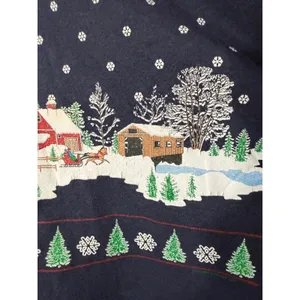 J. Macinallys Womens Navy Blue Winter Village‎ Graphic Sweatshirt Mock Neck L thumbnail 4