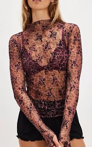 NWOT Free People FP Intimately Lady Lux Printed Layering Top- pink black - Small thumbnail 1