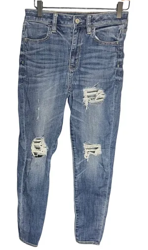 American Eagle AE Denim Jeans Distressed Ripped‎ High Waisted Women's 2 Short thumbnail 1