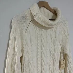 ST. JOHN'S BAY | NWT Woman's Cream Chunky Knit Zip Turtleneck Sweater, Size S‎ thumbnail 5