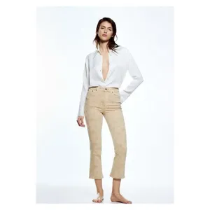 NWT‎ ZARA The Dreed Cropped Printed Flare Jeans Women's Size 4 Tan Cottagecore thumbnail 9