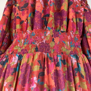 DR2 Babydoll Blouse Womens XL Smocked‎ Waist Peplum Stretch Floral Peasant Boho thumbnail 14