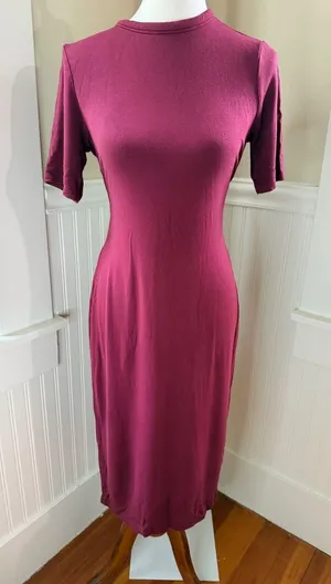 Daily Ritual Burgundy Tie Back T-Shirt Midi‎ Dress Size Medium thumbnail 1