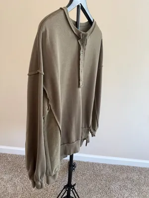 Women's Boho Exposed Seam Henley Long‎ Sleeve Sweatshirt-size M thumbnail 3