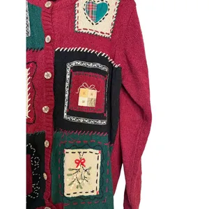 Vintage Talbots Silk Blend Ugly Christmas Sweater‎ Embroidered Patchwork SzL thumbnail 5