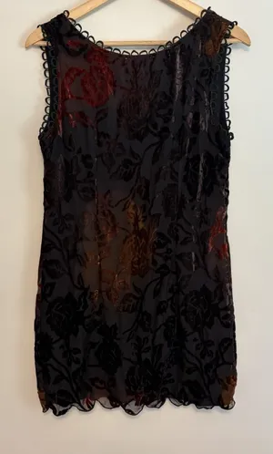 Burnout Velvet Devoré Velvet S Floral Dress Black Red Sheer Zip Whimsigoth Y2K thumbnail 1