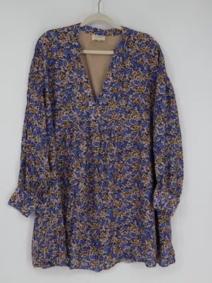 Sézane Bohemia Dress Women’s FR 44 US 12 Blue Floral Silk Blend Mini Cottagecore thumbnail 1