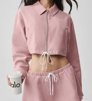 Alo Yoga Cropped Fan Favorite Full Zip Jacket Vintage Pink M thumbnail 1