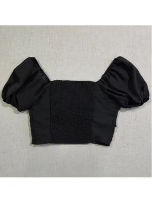 Forever 21 Women’s M Black Ruched Puff Sleeve Cropped Top thumbnail 4