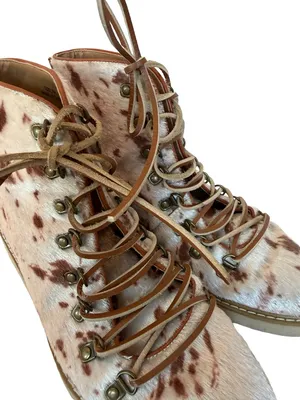 Free People Vegan Leather Fur Cow Print Lace-Up Boots Booties Size 7 Women's thumbnail 11