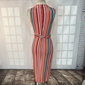 Alice & Olivia Delora colorful vertical striped wrap tie waist midi dress size 2 thumbnail 10