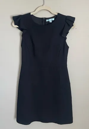 SHE + SKY Classic Black Ruffle Sleeve Mini Dress Sz S thumbnail 1