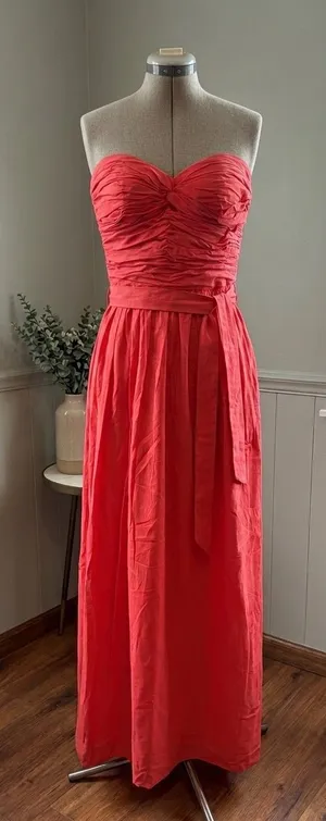 Dessy Collection Strapless Ruched Maxi Dress in "Firecracker" thumbnail 1