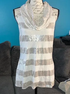WHBM Sequined Cowl Neck Tank, Large thumbnail 1
