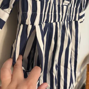 Pinch Striped Blue White Button Front Romper Shorts 3/4 Sleeve Collared Medium‎ Size undefined thumbnail 5