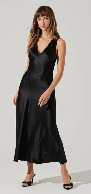 ASTR The Label Ellora Slip Satin Elegant Minimalist Black Midi NWT S thumbnail 1