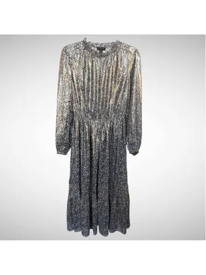 Current Air Gold Metallic Floral Midi Dress Brown Size M thumbnail 2