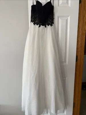 Black and White Beaded Bodice Spaghetti Strap Prom Dress thumbnail 3