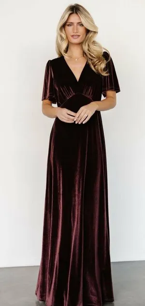 Baltic Born Vivian Velvet Maxi Dress Short Sleeve New Without TagsV-Neckline thumbnail 1