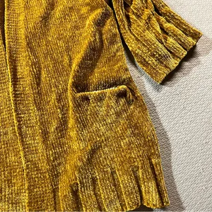 Moth Anthropologie Golden Mustard Yellow Velour Velvet Chunky Open Cardigan XS thumbnail 2