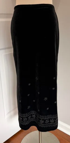 Y2k Black Philly California Velvet Floral Print Maxi Skirt thumbnail 1