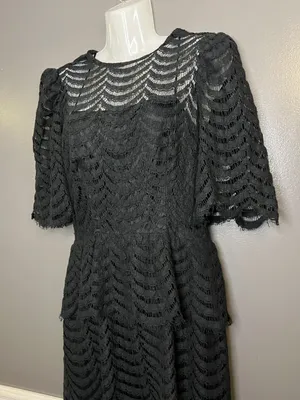 Vintage Kappi Dress Womens Small Black Lace Peplum Midi Cocktail Made USA 80s thumbnail 7
