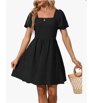 NEW Puff Sleeve Square Neck Tie in Back Dress with Zipper 2X thumbnail 1
