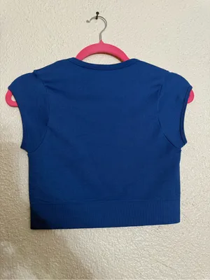 SET Active Royal Blue Short Sleeve V-Neck Crop Top sculpflex fabric size Medium thumbnail 2