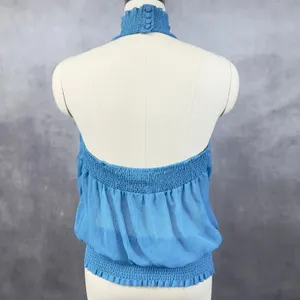 Y2K Going Out Ruffle Halter Top Womens Large Smocked Back Coquette Fairy Dainty‎ thumbnail 3