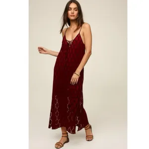 BAND OF THE FREE Lila Burgundy Autumn Slit Midi Dress Sleeveless Boho Medium thumbnail 2