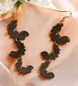 Cute 3 Black Bat Design Long Dangle‎ Earrings Cute Party Style Acrylic Halloween thumbnail 1