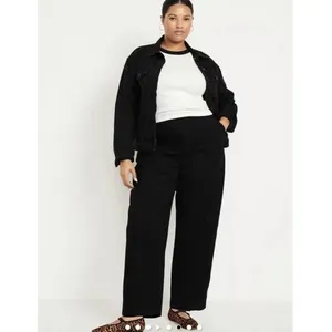 Old Navy Black Cotton High Rise Elastic Waist Barrel Leg Cropped Pant Size Large thumbnail 8