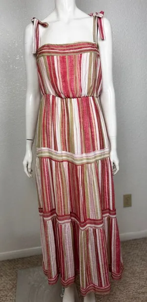 Unbranded Cotton Blend Striped Maxi Dress in Red/White and Green J-8 thumbnail 1