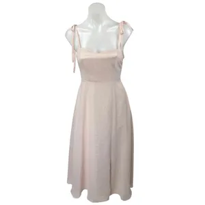 Azazie Pink Sleeveless Tie Strap Bridesmaid Cami Tank Fit & Flare Midi Dress 14 thumbnail 2