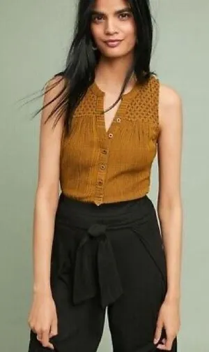 Anthropologie Akemi + Kin Sleeveless‎ Patterned Boho Brown Blouse thumbnail 1