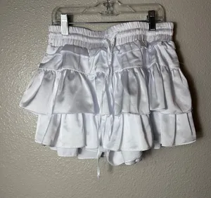 Day + Moon A1196-HNH White Satin Tiered Ruffle Skort Size S thumbnail 1
