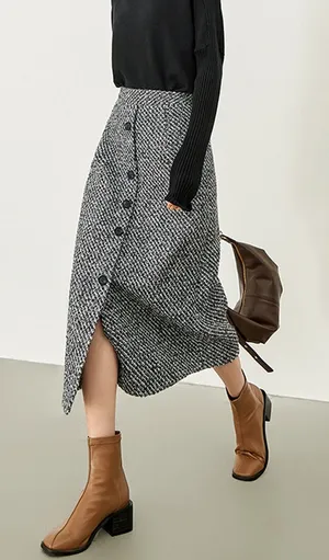 Commense Button Front Tweed Maxi Skirt Black White Small NWT Sold Out thumbnail 1