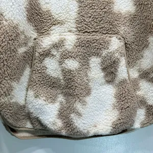 LIV Outdoor Aisley Tan & Cream Cow Print Sherpa Half Zip Pullover Pockets Size L thumbnail 4