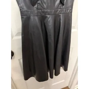 Zara Black‎ Faux Leather Lace Trim Ruffle Midi Dress Sleeveless Small thumbnail 4