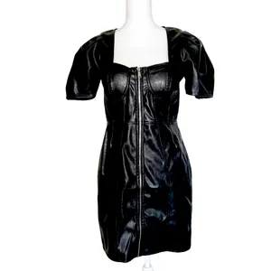 NWT Blashe Faux Vegan Leather Zipper Front Bustier Mini Dress Black thumbnail 2