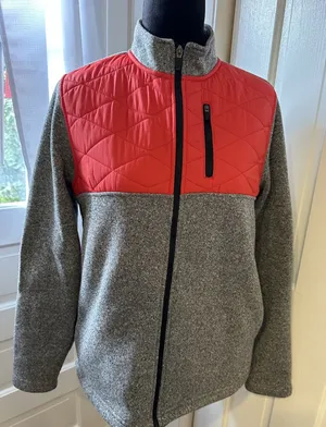 Zyia Active Fleece Gray Marled Fleece Red Quilted Cabin Outdoor Jacket Women XL thumbnail 1